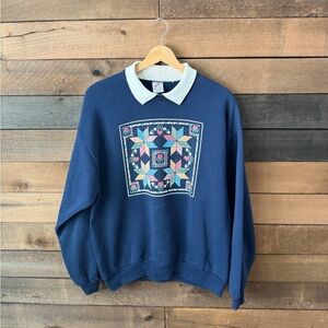 Vintage Jerzees Quilted Patchwork Sweatshirt Collared Pullover
